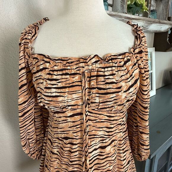 Faithfull The Brand Womens Animal Print Rayon Ira Mini Dress Brown Tan Medium - Picture 8 of 16